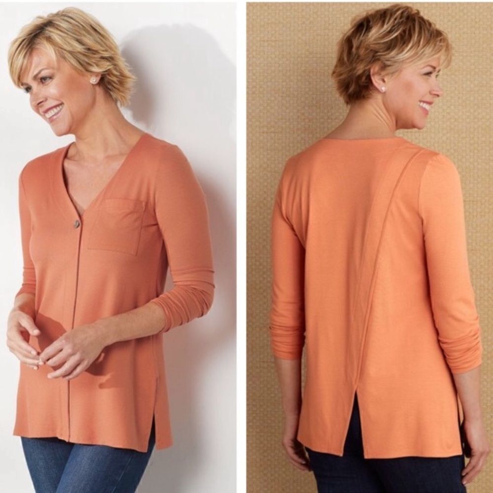 SOFT SURROUNDINGS Miramar v-neck orange long sleeve top